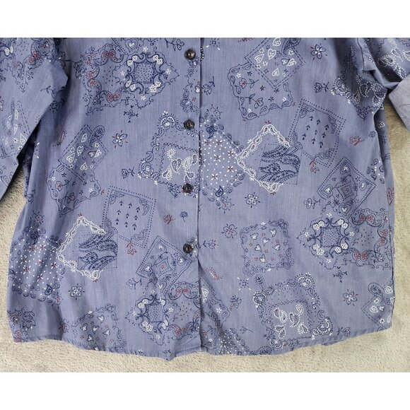 Tapestry Shirt Womens Extra Large Blue Bandana Vintage Button Up Long Sleeve USA - Picture 7 of 12